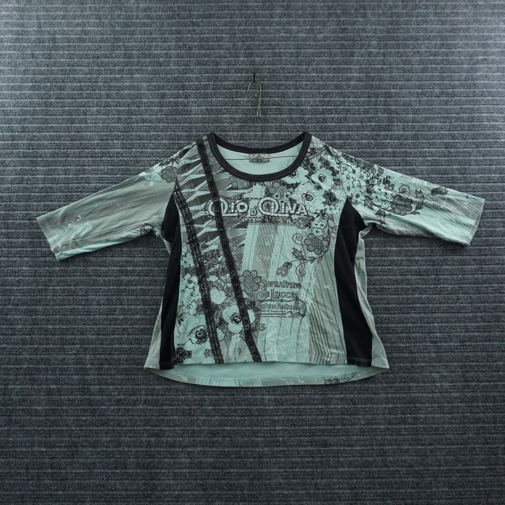 Vanilla Sugar Graphic Top Womens 2X Green Floral Rhinestone Lace Y2K T-Shirt